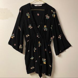 ZARA Black Floral Romper w/Pockets